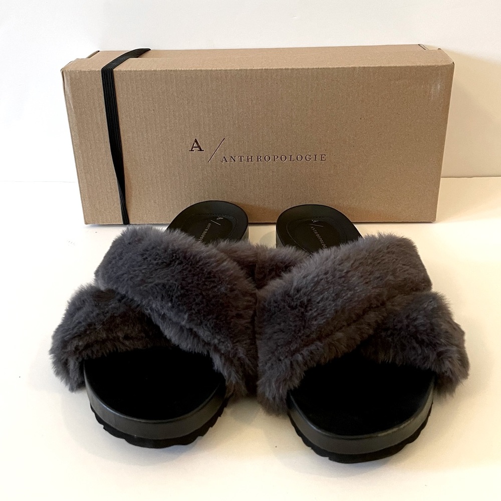 Anthropologie Faux Fur Slides